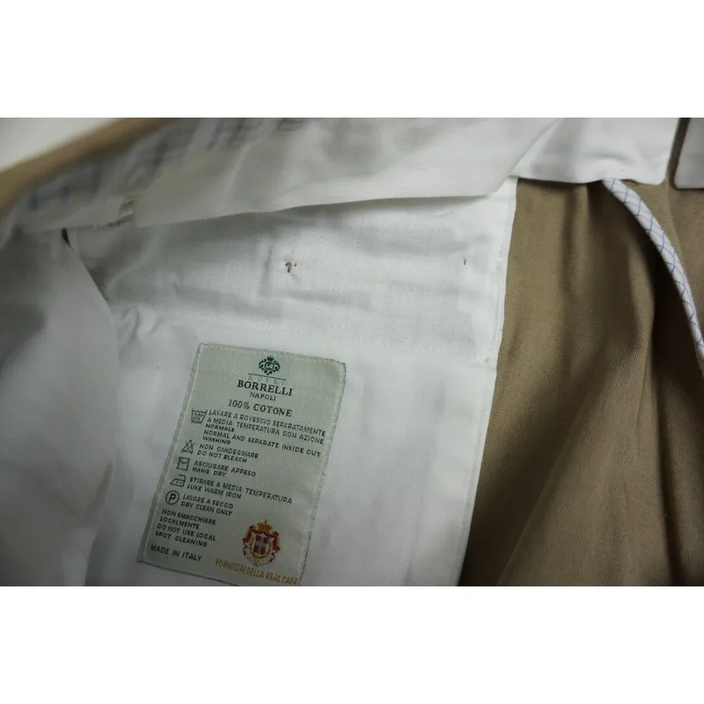 Luigi Borrelli Khaki Brown 100% Cotton Pants Sz 48 NEW